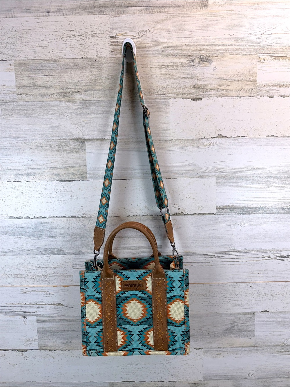 Wrangler Southwestern Aztec Canvas Tote Crossbody Bag Turquoise Western Chic - Picture 12 of 14